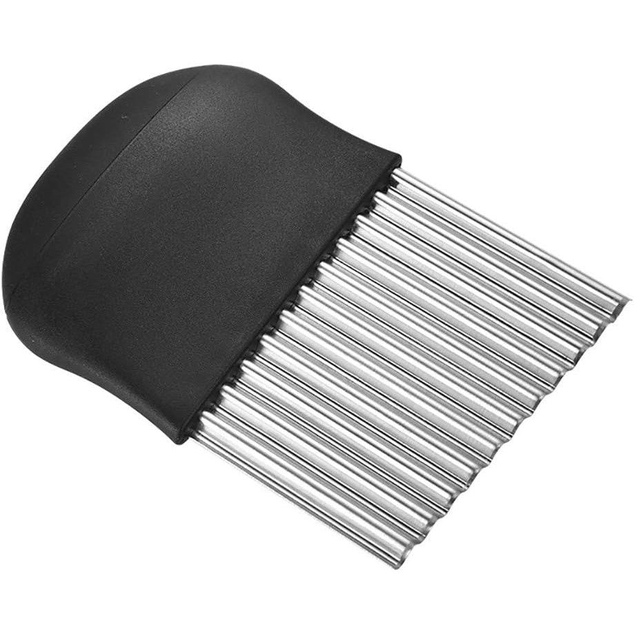 Cuțit pentru Cartofi Ondulați și Legume, Lamă Inox pentru Tăiere Decorativă, Mâner Ergonomic, Negru