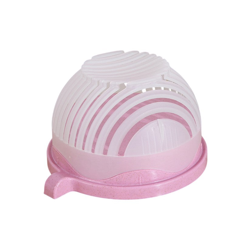 Bol Feliator pentru Salata, Castron Multifunctional pentru Spalat si Taiat Legume sau Fructe, Dispozitiv cu Scurgere si Protectie Maini, Plastic ABS, 21x18.5x11.5 cm, Roz