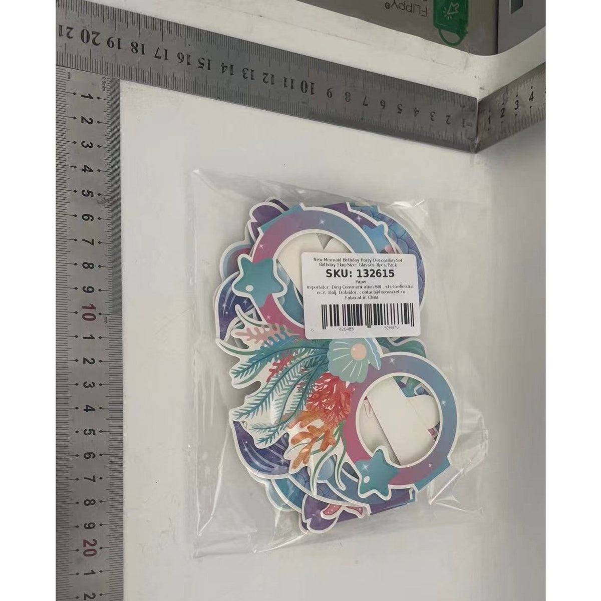 Set 8 Perechi Ochelari Petrecere Tematica Sirena, Accesorii Photo Booth Colecția Mermaid, Carton Rezistent, Multicolor, 14.5 x 11 cm