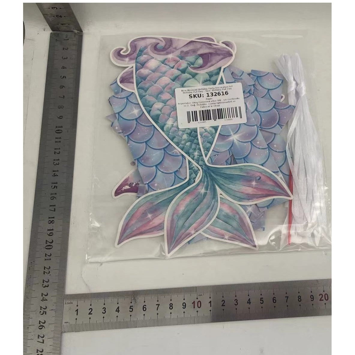 Banner Happy Birthday Sirena, Colectia Mermaid, Decoratiuni Petrecere Tematica, Carton Rezistent, 17 Piese, Multicolor, Albastru si Mov