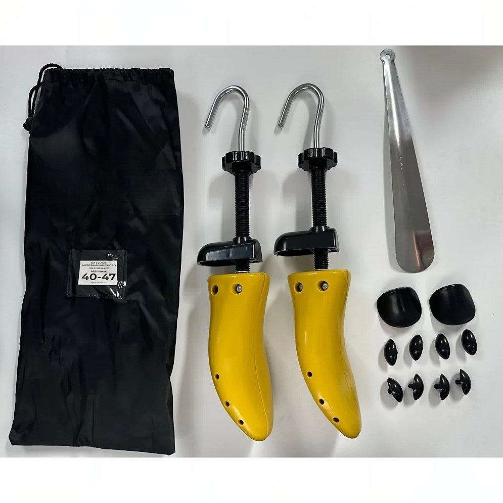 Set 2 Sanuri si Calapoade Reglabile pentru Largit si Alungit Incaltamintea, Dispozitiv Universal Unisex cu Accesorii Incluse, ABS Premium si Otel, Marime 40-47, Galben/Negru