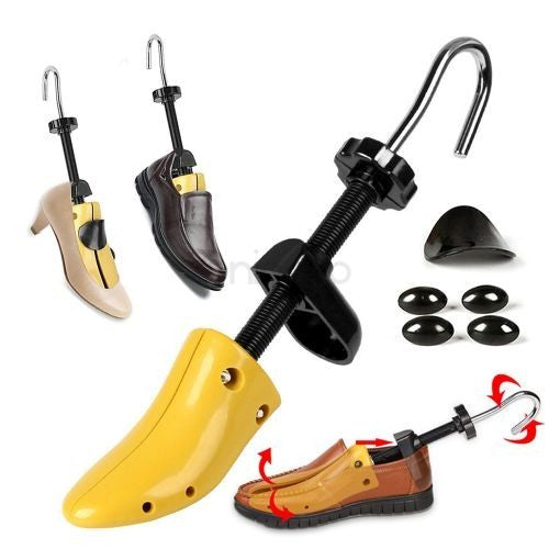 Set 2 Calapoade Reglabile pentru Alungit si Largit Pantofii, Sanuri Universale cu Accesorii si Incaltator Inclus, ABS Premium, Unisex, Marime 30 - 36, Galben/Negru