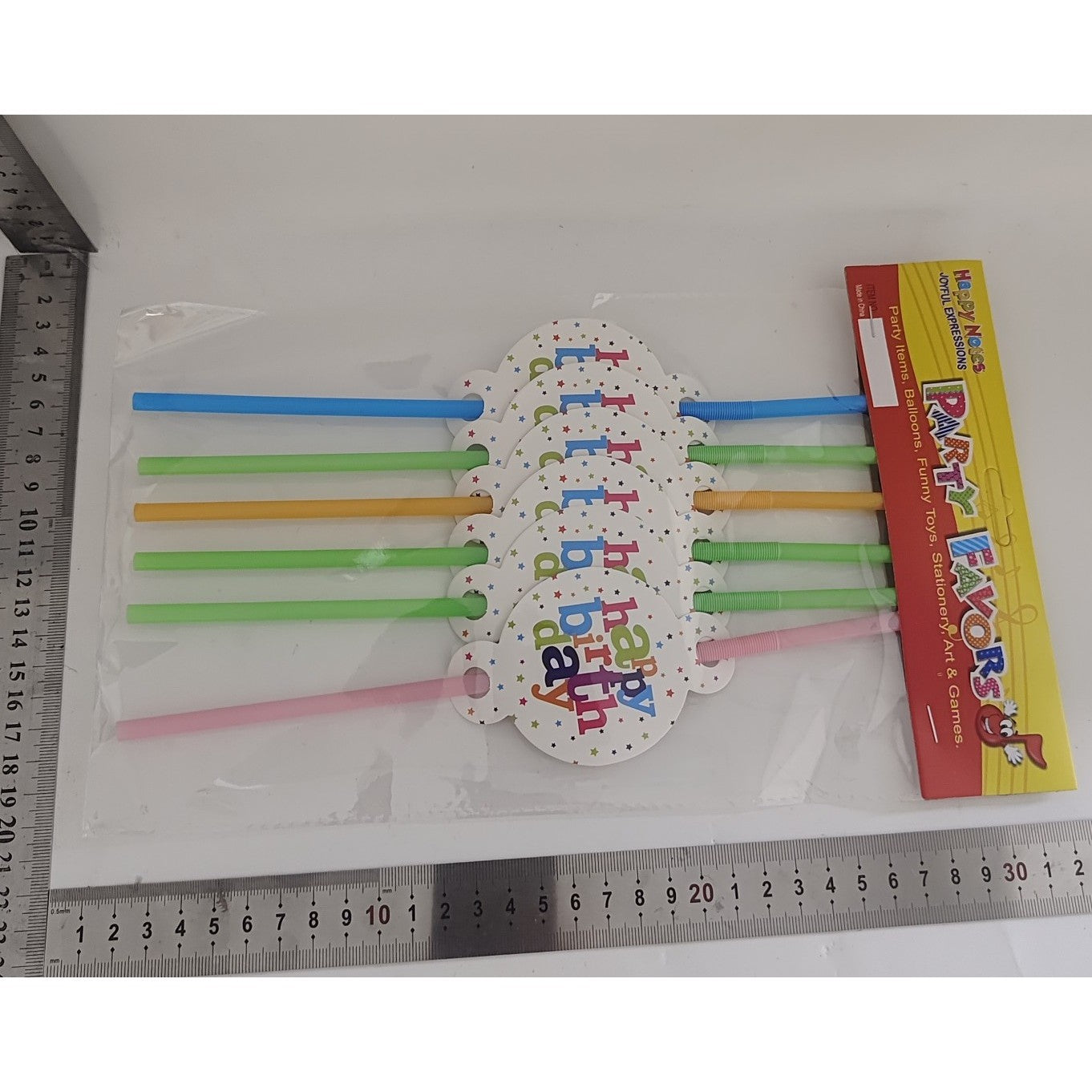 Set 6 Paie Pentru Petrecere, Colectia Happy Birthday, Design Tematic Aniversar, Carton Si Plastic, 26 cm, Multicolor