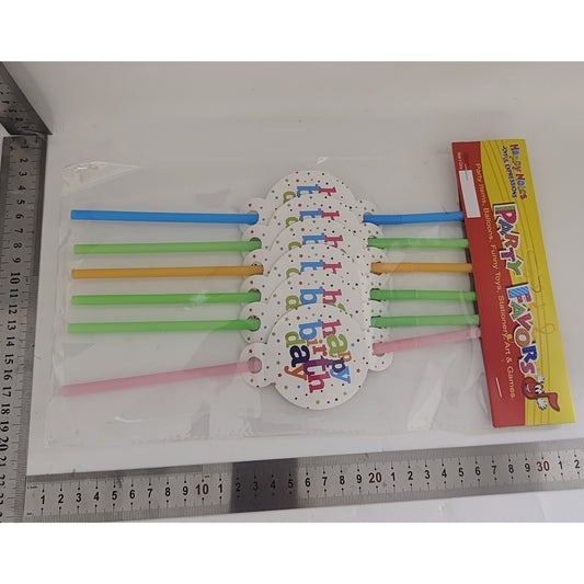 Set 6 Paie Pentru Petrecere, Colectia Happy Birthday, Design Tematic Aniversar, Carton Si Plastic, 26 cm, Multicolor