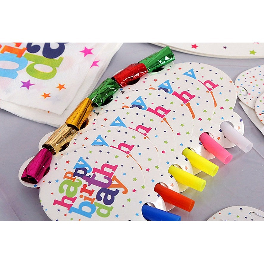 Set 6 Suflatori Happy Birthday pentru Petreceri Aniversare, Accesorii de Petrecere cu Sunet, Carton si Plastic, 19 x 11 cm, Multicolor