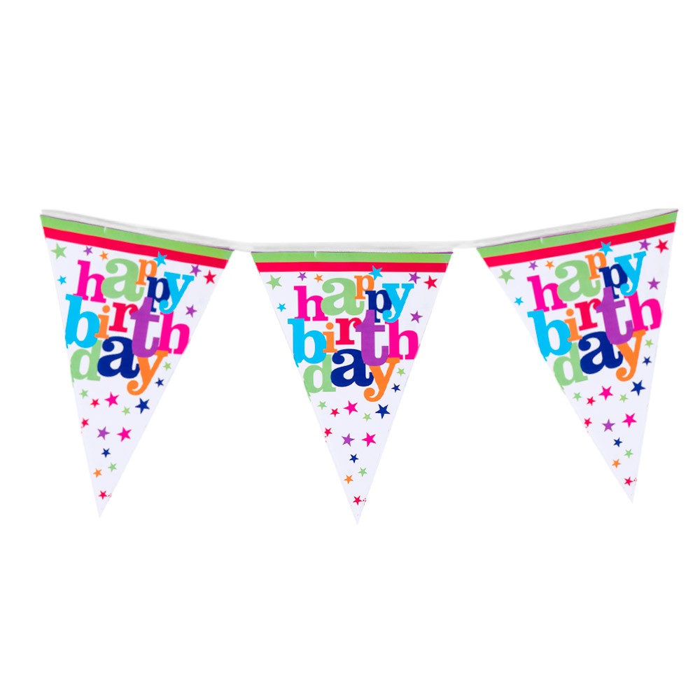 Ghirlanda Banner Happy Birthday, Set 10 Stegulete Decorative Party, Hartie Cretata, Lungime 270 cm, Multicolor