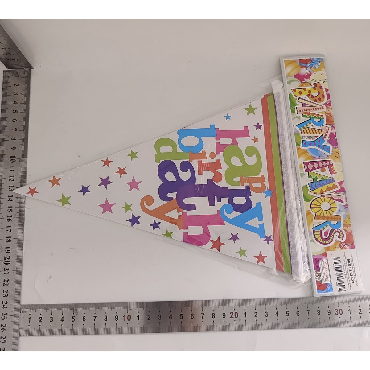 Ghirlanda Banner Happy Birthday, Set 10 Stegulete Decorative Party, Hartie Cretata, Lungime 270 cm, Multicolor