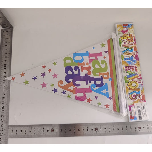 Ghirlanda Banner Happy Birthday, Set 10 Stegulete Decorative Party, Hartie Cretata, Lungime 270 cm, Multicolor