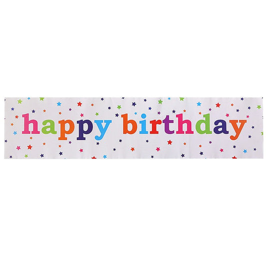 Banner Decorativ Happy Birthday, Decoratiuni Petrecere Aniversara cu Stele, Plastic, 98 x 24 cm, Multicolor, 1 Bucata