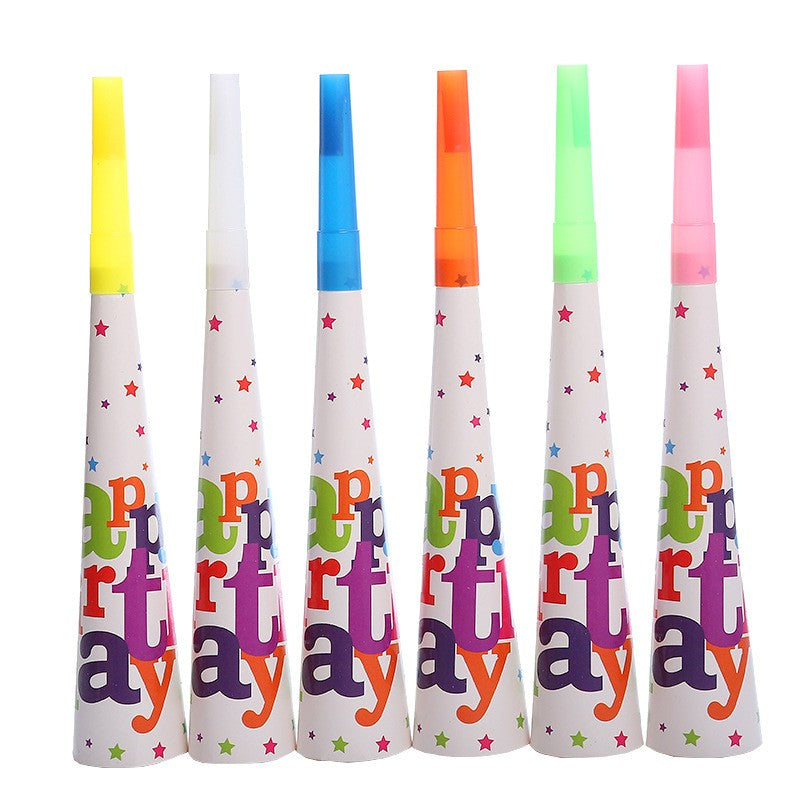 Set 6 Suflatori Petrecere, Colectia Happy Birthday, Accesorii Aniversare, Carton 210 g, 20 cm, Multicolor