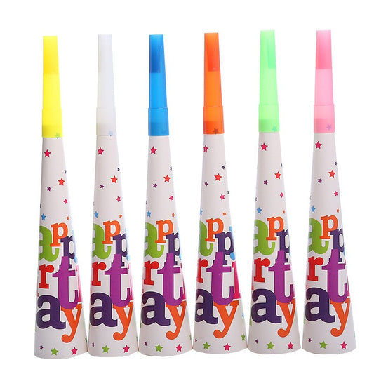 Set 6 Suflatori Petrecere, Colectia Happy Birthday, Accesorii Aniversare, Carton 210 g, 20 cm, Multicolor