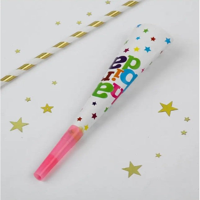 Set 6 Suflatori Petrecere, Colectia Happy Birthday, Accesorii Aniversare, Carton 210 g, 20 cm, Multicolor