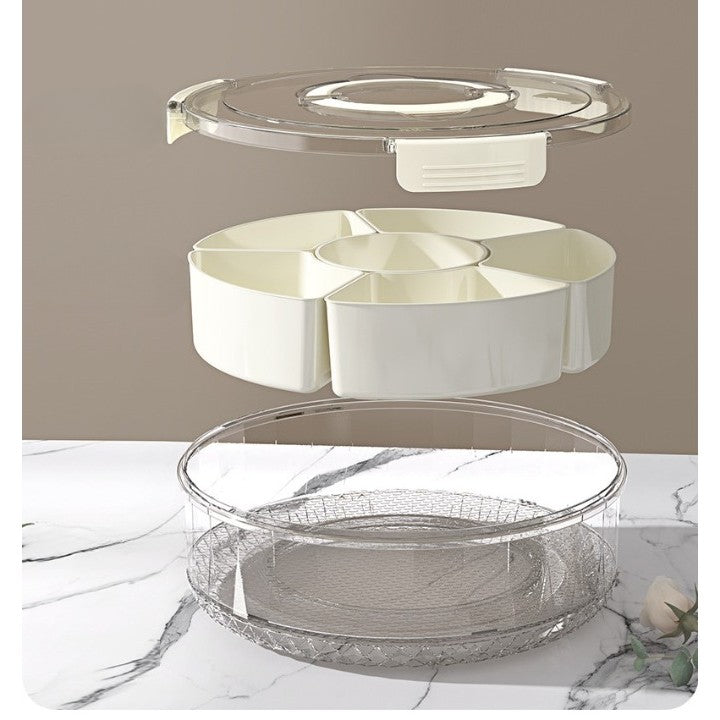 Organizator Alimente si Condimente, Cutie Depozitare Rotativa 360 Grade cu 6 Compartimente, Inchidere Ermetica si Maner Ergonomic, Plastic, 32x10 cm, Alb