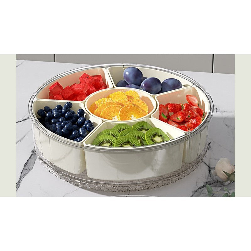 Organizator Alimente si Condimente, Cutie Depozitare Rotativa 360 Grade cu 6 Compartimente, Inchidere Ermetica si Maner Ergonomic, Plastic, 32x10 cm, Alb