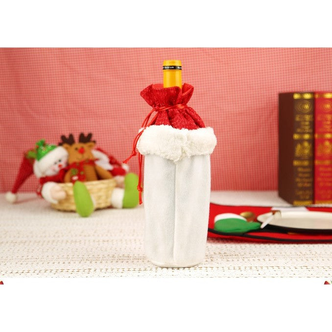 Săculeț de Crăciun pentru Sticlă de Vin sau Șampanie, Design Moș Crăciun, Ambalaj Cadou Festiv, Material Textil, 13x28 cm, Roșu