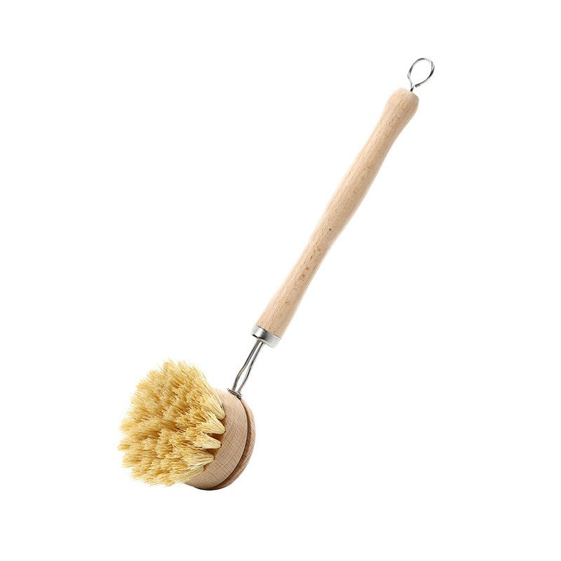Perie de Curățat Vase și Alimente, Corp din Lemn de Fag cu Coadă Ergonomică, Peri Naturali din Sisal, Ecologică și Rezistentă, 24 x 5.8 cm, Crem