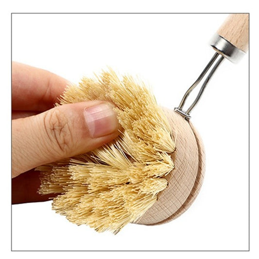 Perie de Curățat Vase și Alimente, Corp din Lemn de Fag cu Coadă Ergonomică, Peri Naturali din Sisal, Ecologică și Rezistentă, 24 x 5.8 cm, Crem