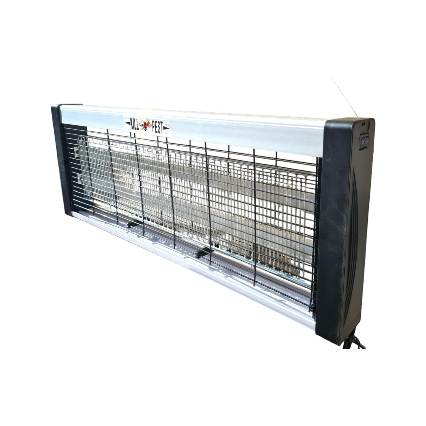 Lampa Electrica UV Anti Insecte, Dispozitiv cu 2 Tuburi Neon 30W, Acoperire 60 mp, Montare Suspendata sau Perete, Carcasa Metal si Plastic, 49 x 25 x 6 cm, Alb-Negru