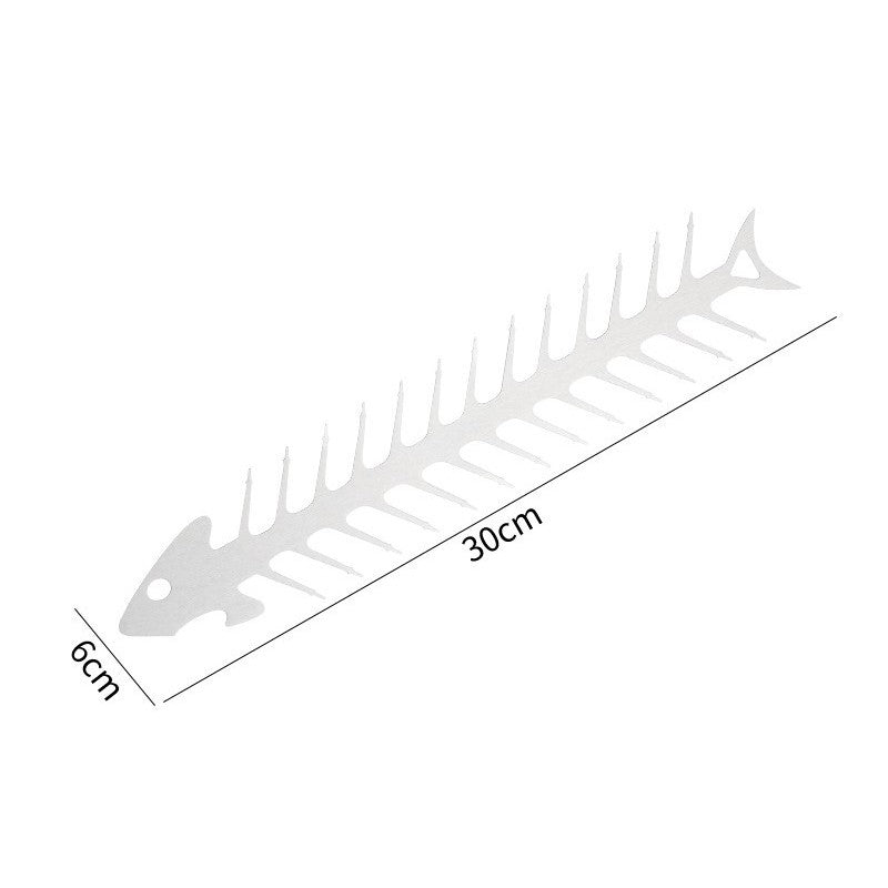 Forma pentru Frigărui, Suport Grătar Model Oase de Pește, Instrument BBQ cu Deschizător de Sticle, Oțel Inoxidabil, 30x6 cm, Argintiu