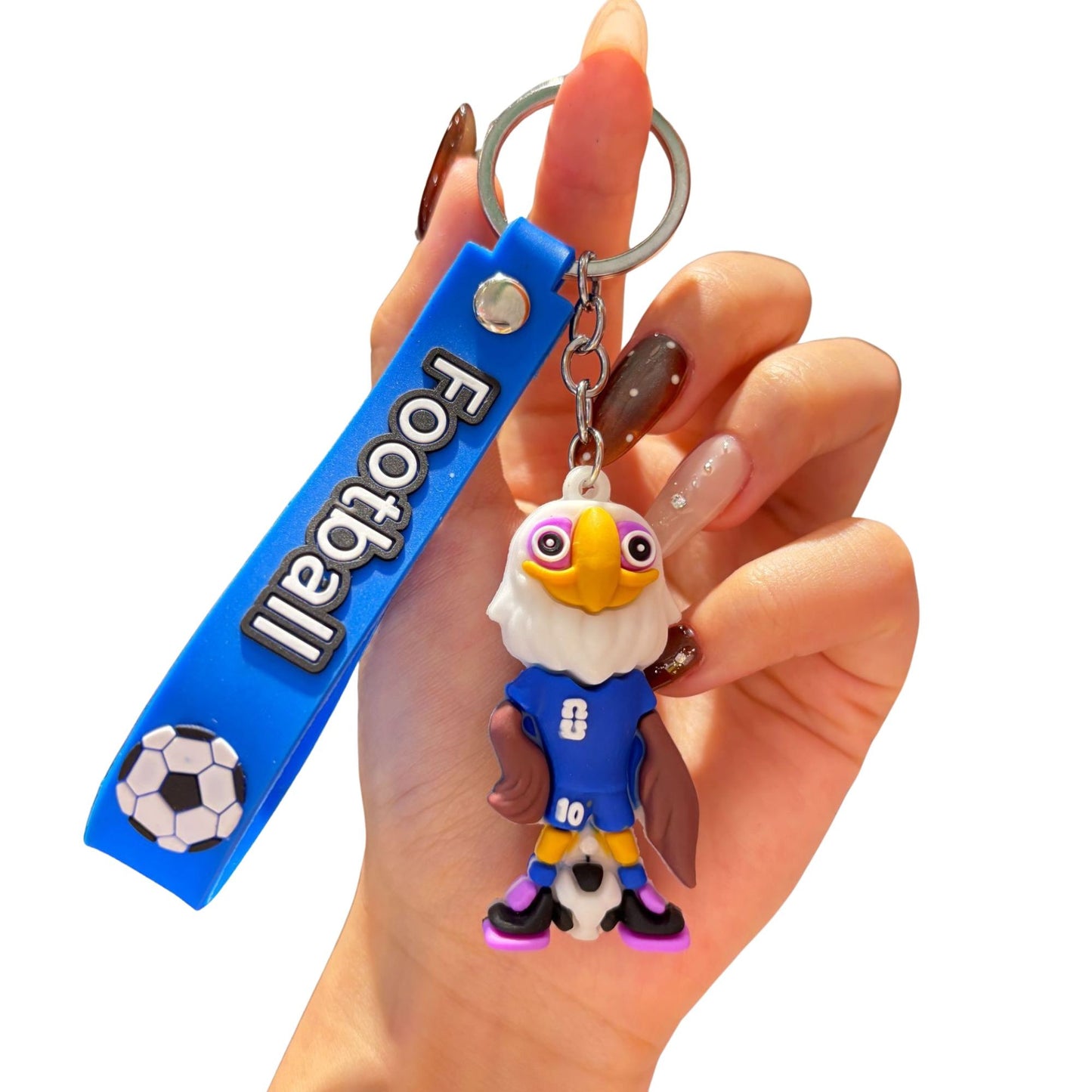 Breloc Chei Fotbal, Mascota Vultur Cupa Mondiala, Accesoriu Ghiozdan si Rucsac, Cauciuc Moale, 6.2 x 3.4 cm, Albastru