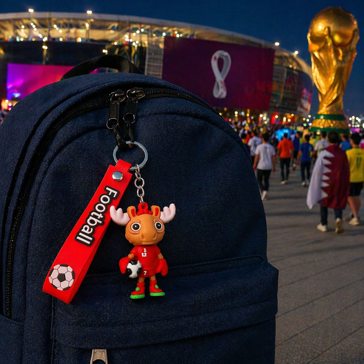 Breloc Chei Model Cerb, Mascota Fotbal Cupa Mondiala, Accesoriu Rucsac si Ghiozdan, Cauciuc Moale Flexibil, 6.2 x 3.4 cm, 26 g, Rosu