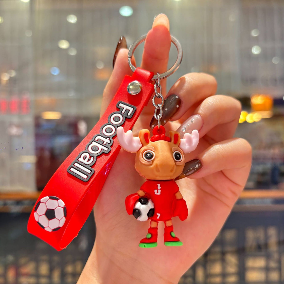 Breloc Chei Model Cerb, Mascota Fotbal Cupa Mondiala, Accesoriu Rucsac si Ghiozdan, Cauciuc Moale Flexibil, 6.2 x 3.4 cm, 26 g, Rosu