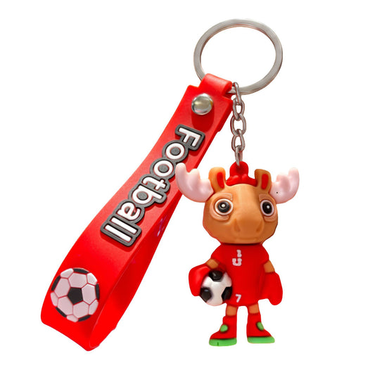 Breloc Chei Model Cerb, Mascota Fotbal Cupa Mondiala, Accesoriu Rucsac si Ghiozdan, Cauciuc Moale Flexibil, 6.2 x 3.4 cm, 26 g, Rosu