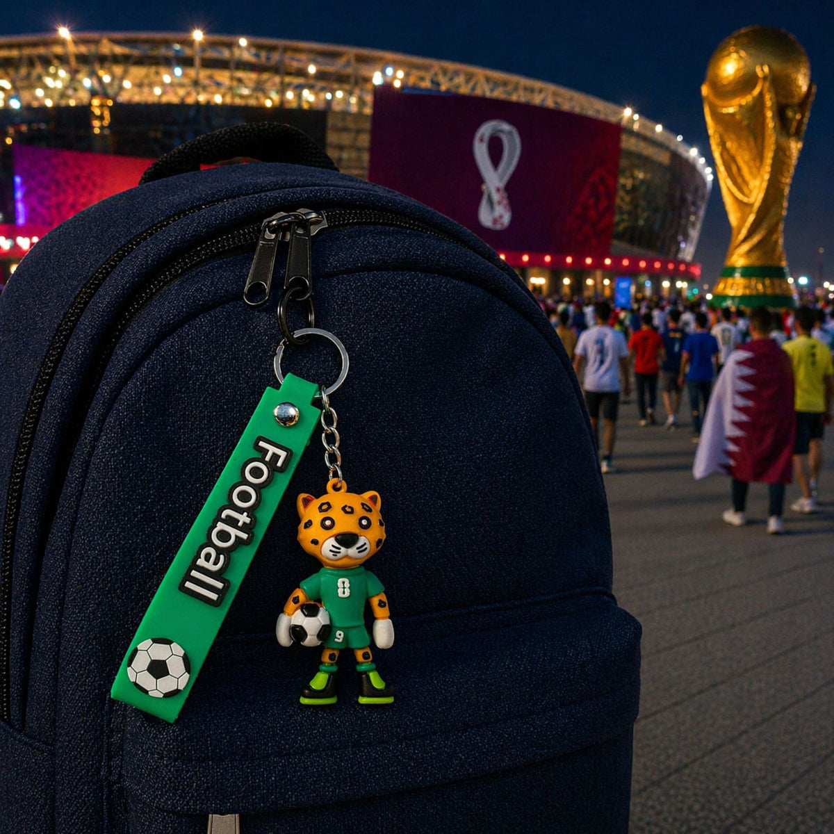 Breloc Chei Cu Mascota Fotbal Leopard, Cupa Mondiala, Accesoriu Pentru Rucsac Si Ghiozdan, Cauciuc Moale, 6.2 x 3.4 cm, 26 g, Verde