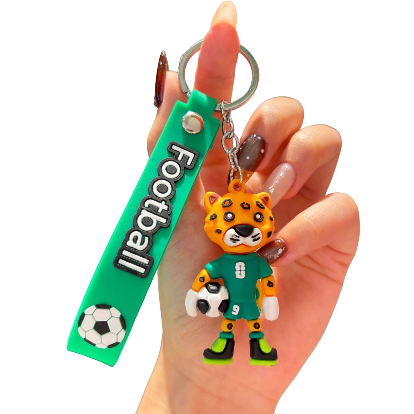 Breloc Chei Cu Mascota Fotbal Leopard, Cupa Mondiala, Accesoriu Pentru Rucsac Si Ghiozdan, Cauciuc Moale, 6.2 x 3.4 cm, 26 g, Verde