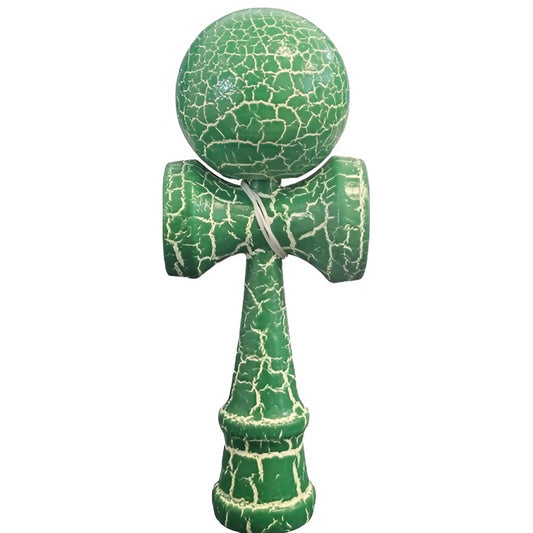 Kendama X Originala Berbis – Jucarie Interactiva din Lemn, 18 cm, Joc de Indemanare pentru Copii si Adulti, Design Cracked Verde-Alb