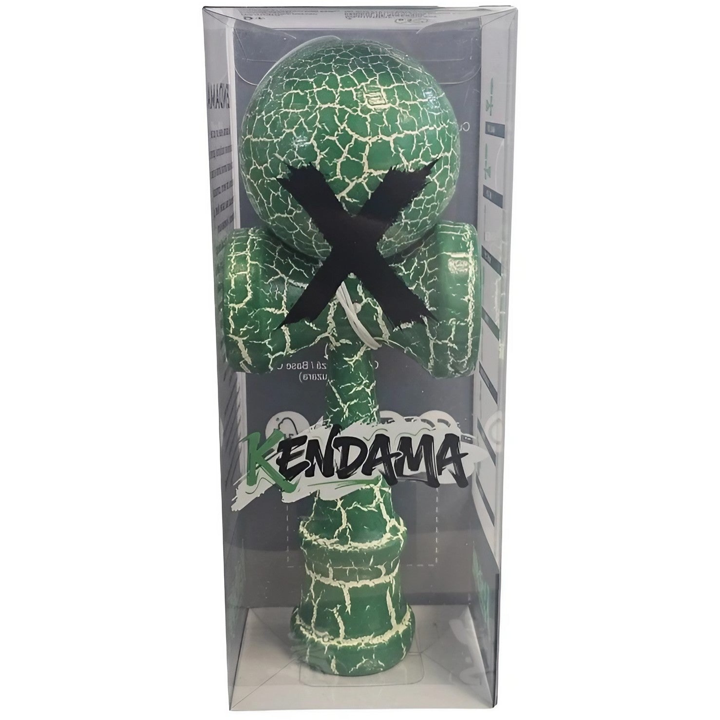 Kendama X Originala Berbis – Jucarie Interactiva din Lemn, 18 cm, Joc de Indemanare pentru Copii si Adulti, Design Cracked Verde-Alb