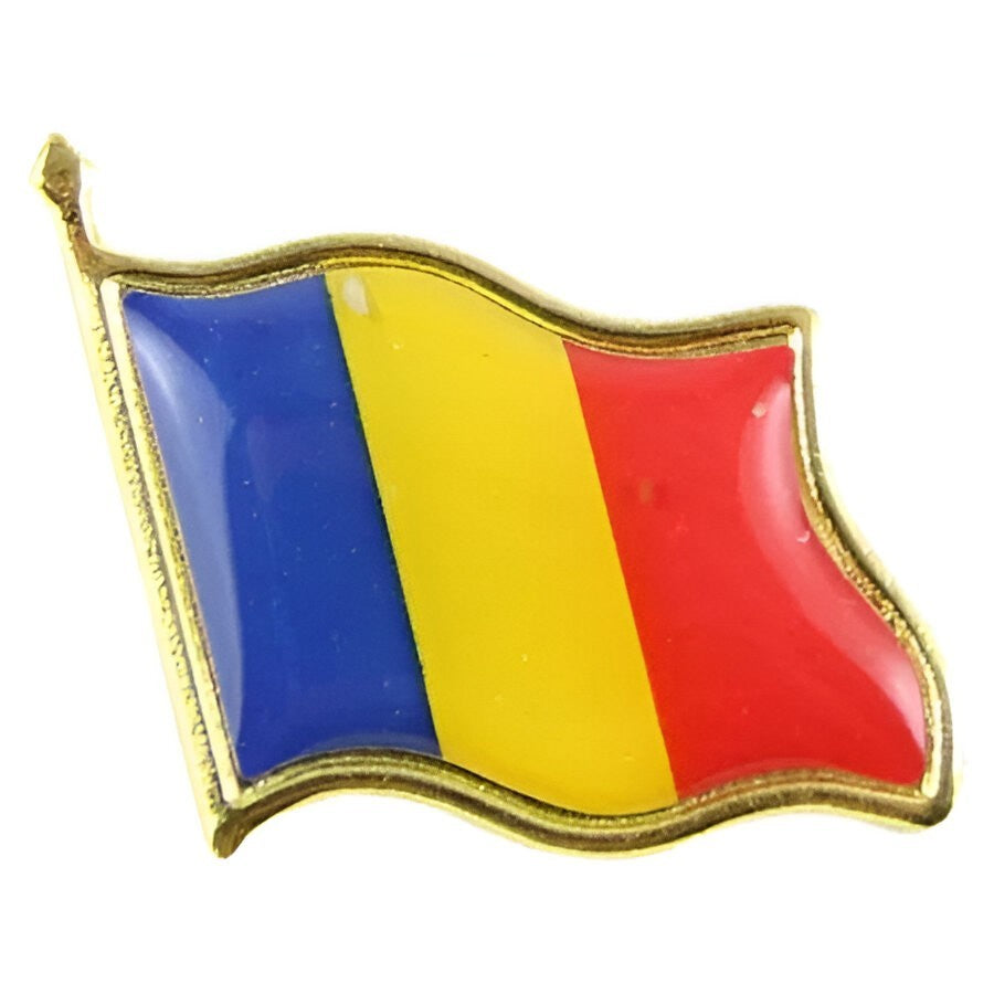 Set 12 Insigne Steag Tricolor Romania, Brosa Metalica cu Email si Ac de Siguranta, Metal Auriu, 20x20 mm