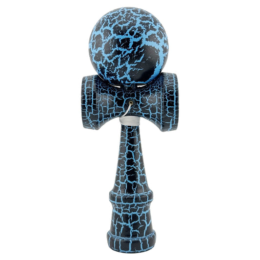 Kendama X Originala Berbis – Jucarie Interactiva din Lemn, 18 cm, Joc de Indemanare pentru Copii si Adulti, Design Cracked Negru-Albastru
