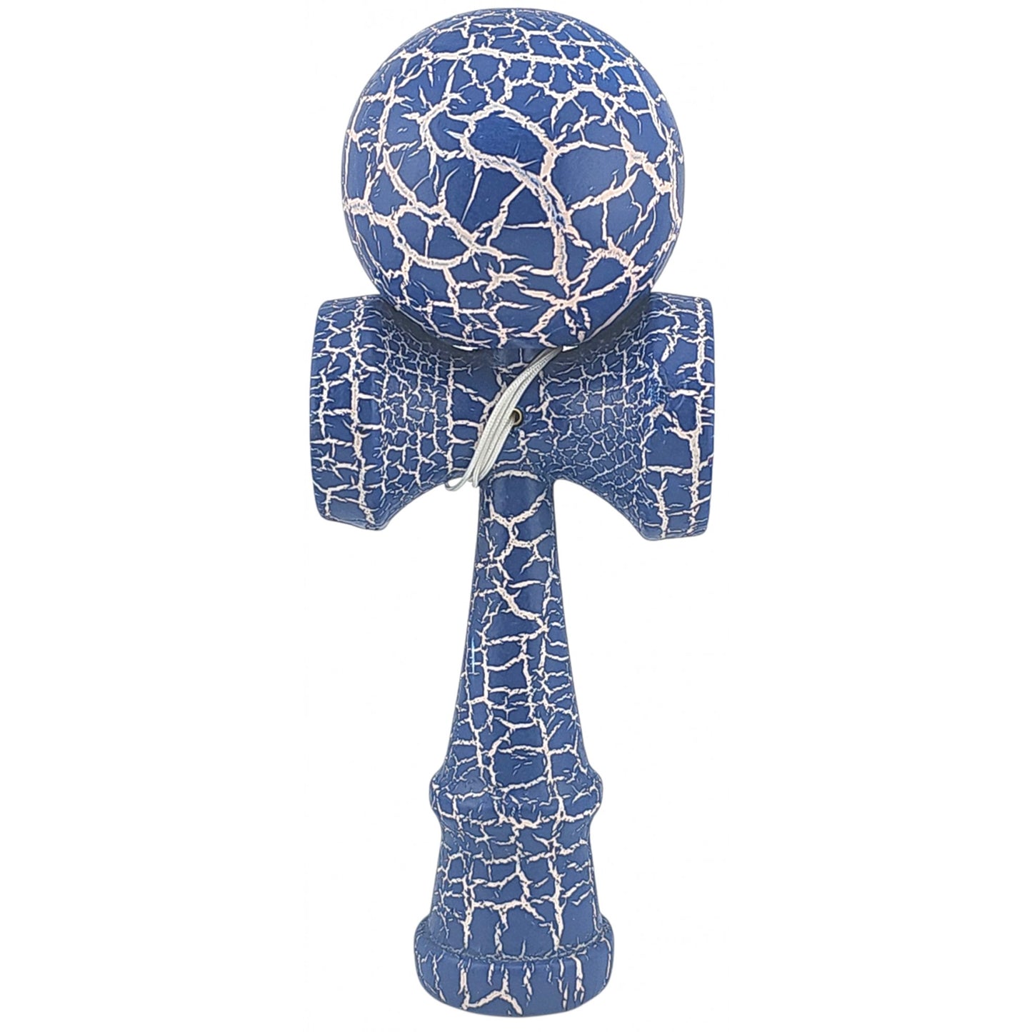 Kendama X Originala Berbis – Jucarie Interactiva din Lemn, 18 cm, Joc de Indemanare pentru Copii si Adulti, Design Cracked Albastru Inchis-Alb