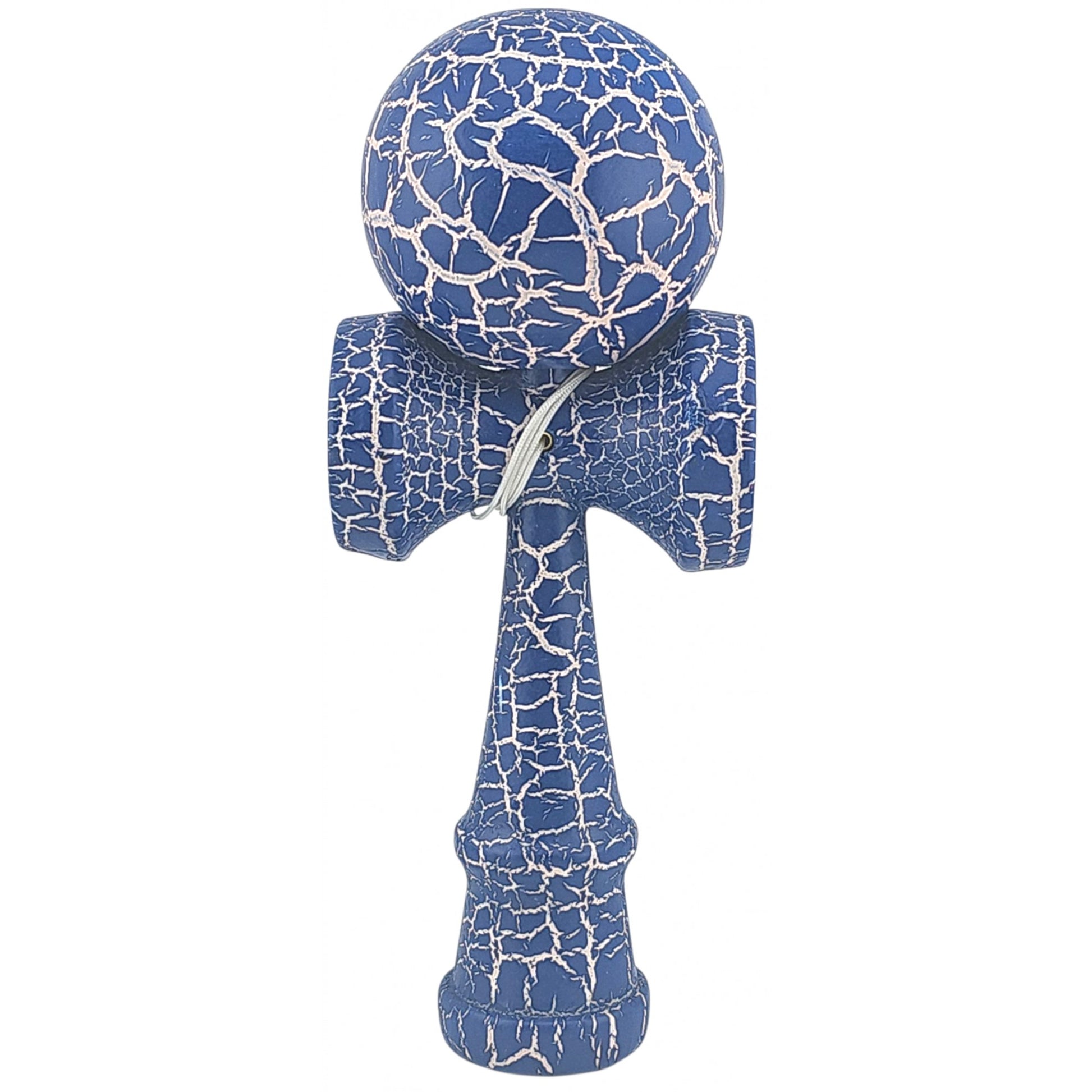Kendama X Originala Berbis – Jucarie Interactiva din Lemn, 18 cm, Joc de Indemanare pentru Copii si Adulti, Design Cracked Albastru Inchis-Alb