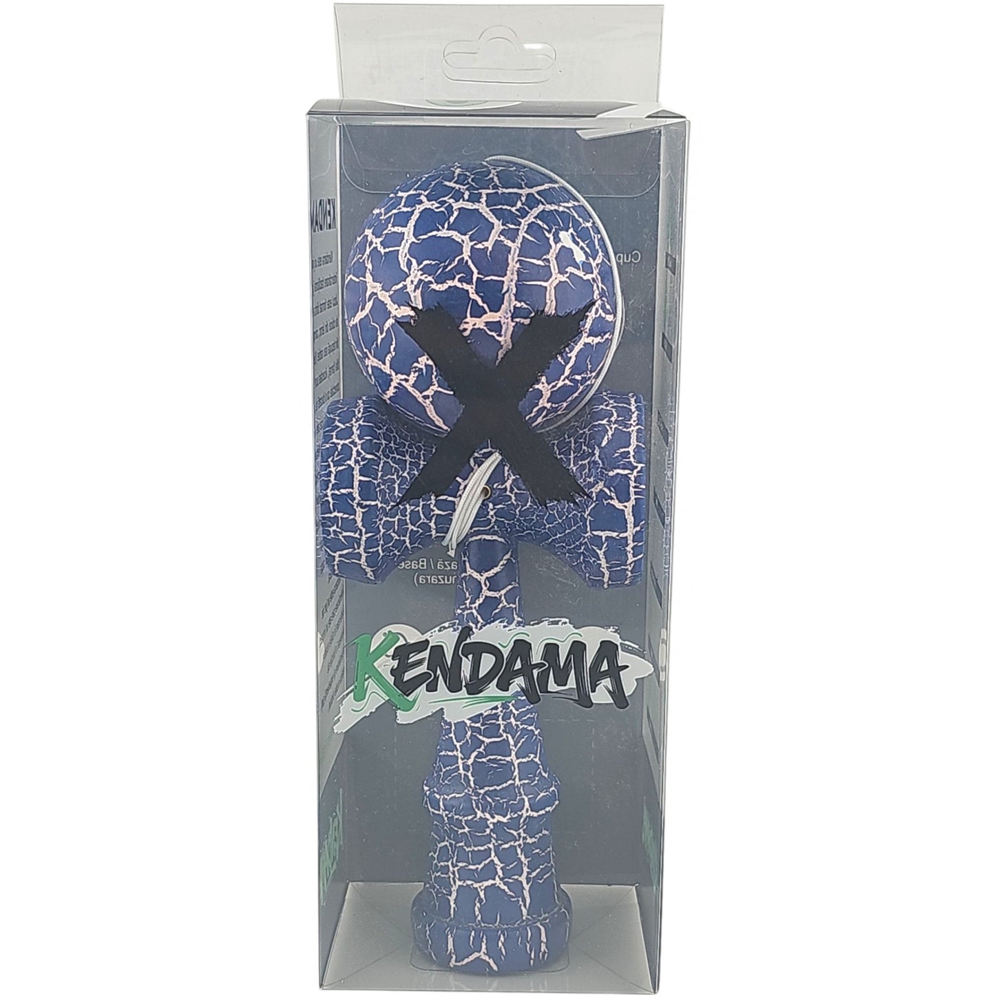 Kendama X Originala Berbis – Jucarie Interactiva din Lemn, 18 cm, Joc de Indemanare pentru Copii si Adulti, Design Cracked Albastru Inchis-Alb