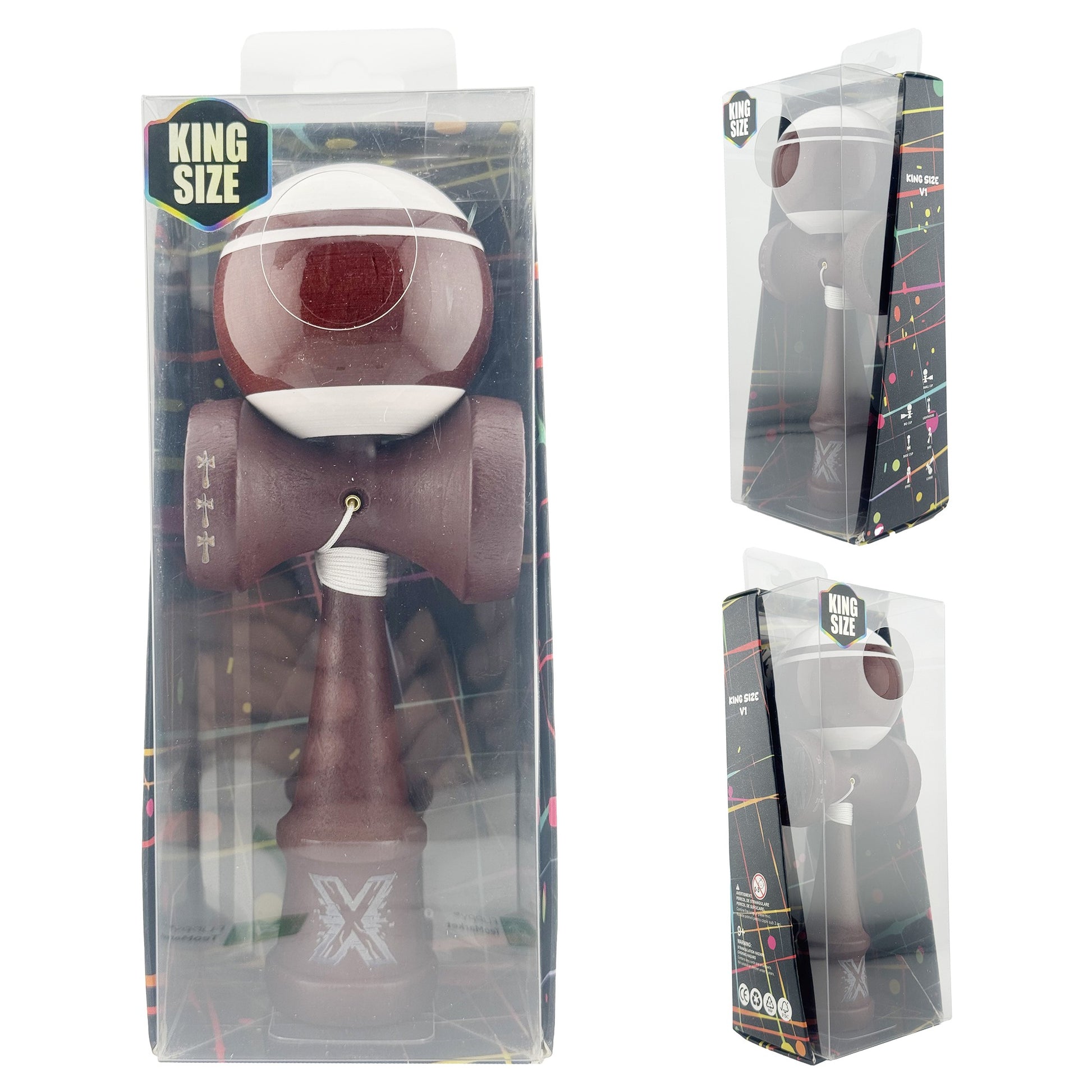 Kendama X Originala, Model Alb / Maro cu Linii, Spike Maro, Profesionala, Legendary, Super Sticky, Rulment, Ata 55cm
