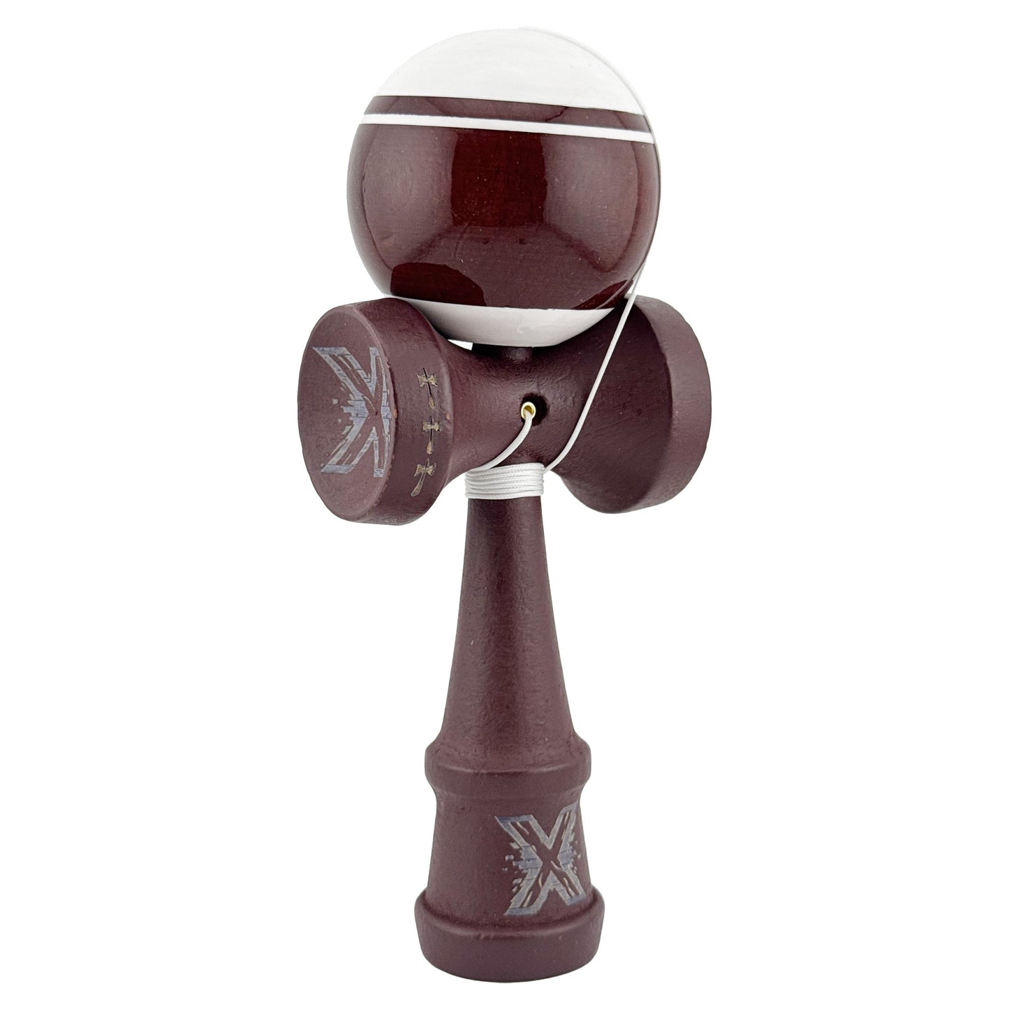 Kendama X Originala, Model Alb / Maro cu Linii, Spike Maro, Profesionala, Legendary, Super Sticky, Rulment, Ata 55cm