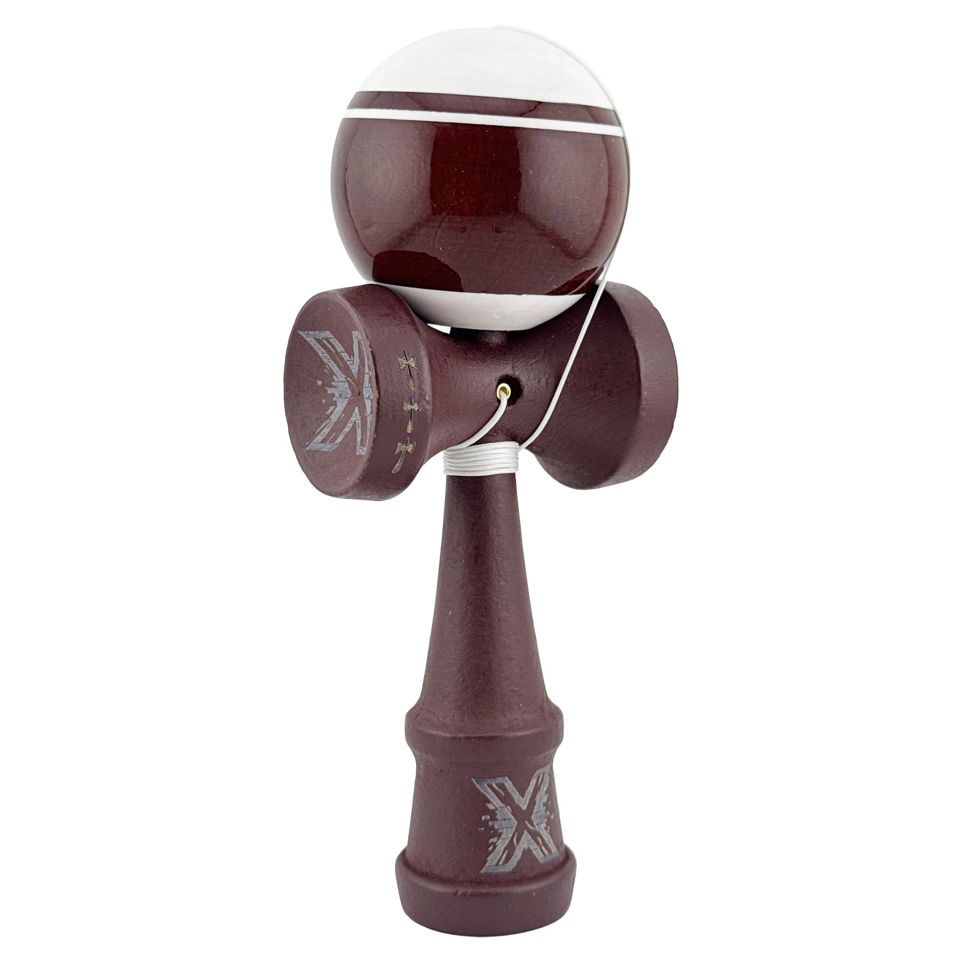 Kendama X Originala, Model Alb / Maro cu Linii, Spike Maro, Profesionala, Legendary, Super Sticky, Rulment, Ata 55cm