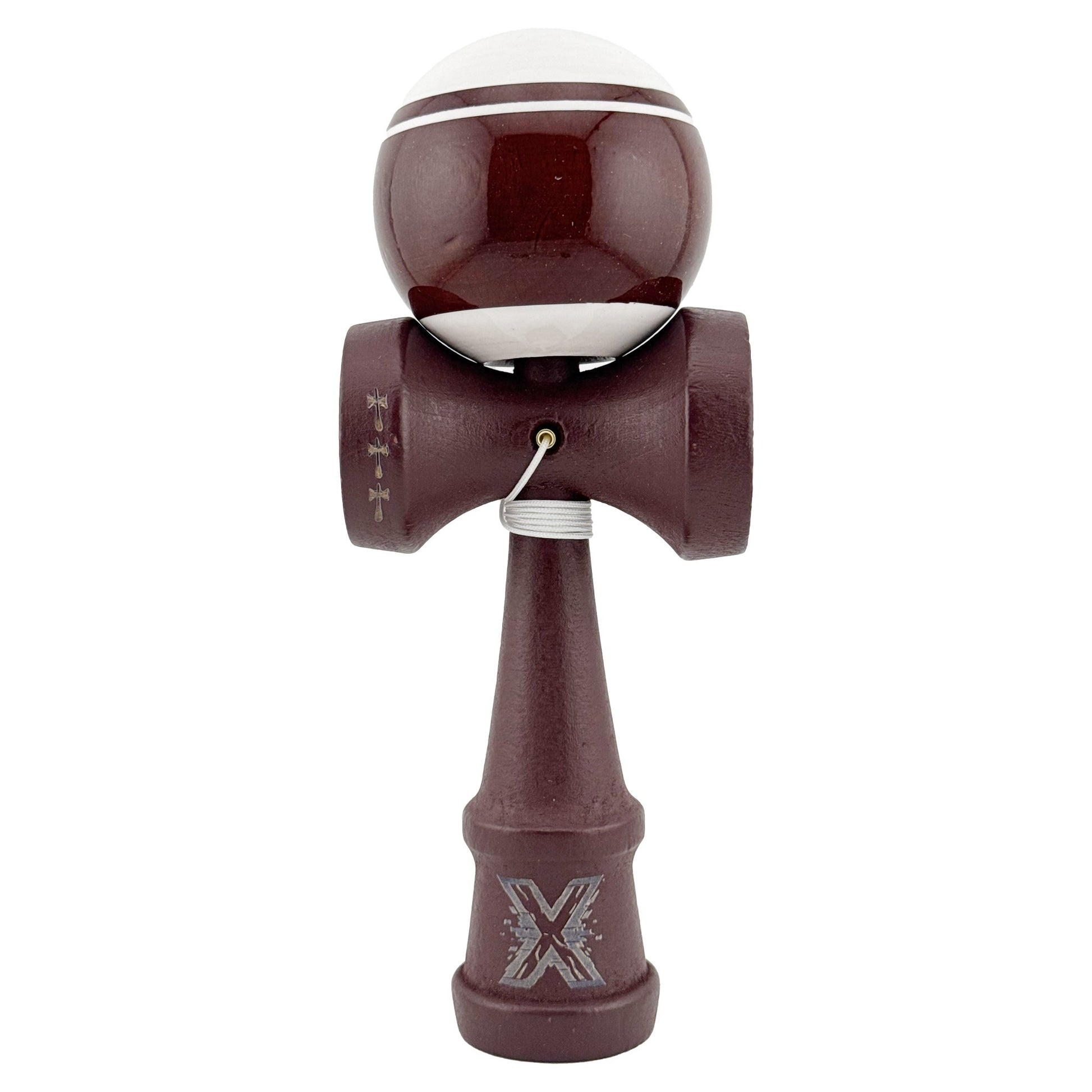 Kendama X Originala, Model Alb / Maro cu Linii, Spike Maro, Profesionala, Legendary, Super Sticky, Rulment, Ata 55cm