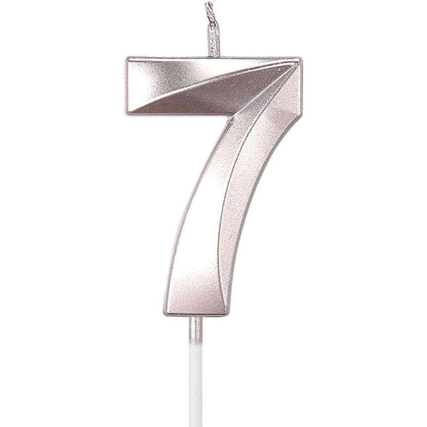 Lumanare Tort Cifra 7, Model Diamond Stralucitor, Parafina cu Bat de Fixare, 5 x 3.4 cm, Argintiu