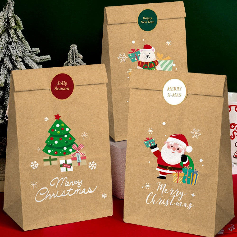 Set 12 Pungi de Cadou pentru Crăciun, Ambalaje Festive cu Stickere Decorative Incluse, Hârtie Kraft Ecologică, Maro, 22 x 12 x 8 cm