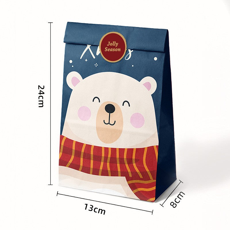 Set 12 Pungi de Cadou pentru Craciun, Personaje Festive si 12 Stickere Incluse, Hartie Kraft Ecologica, 24 x 13 x 8 cm, Multicolor