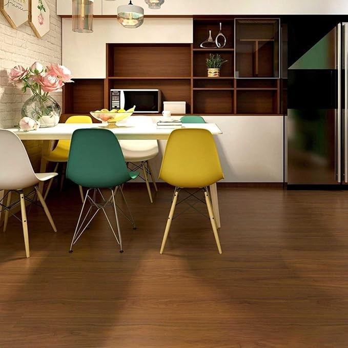 Set 36 Placi Autoadezive pentru Pardoseala, PVC Impermeabil si Ignifug, Aspect Lemn, Acoperire 5 m2, Grosime 1.5 mm, 91.44 x 15.24 cm, Caramiziu
