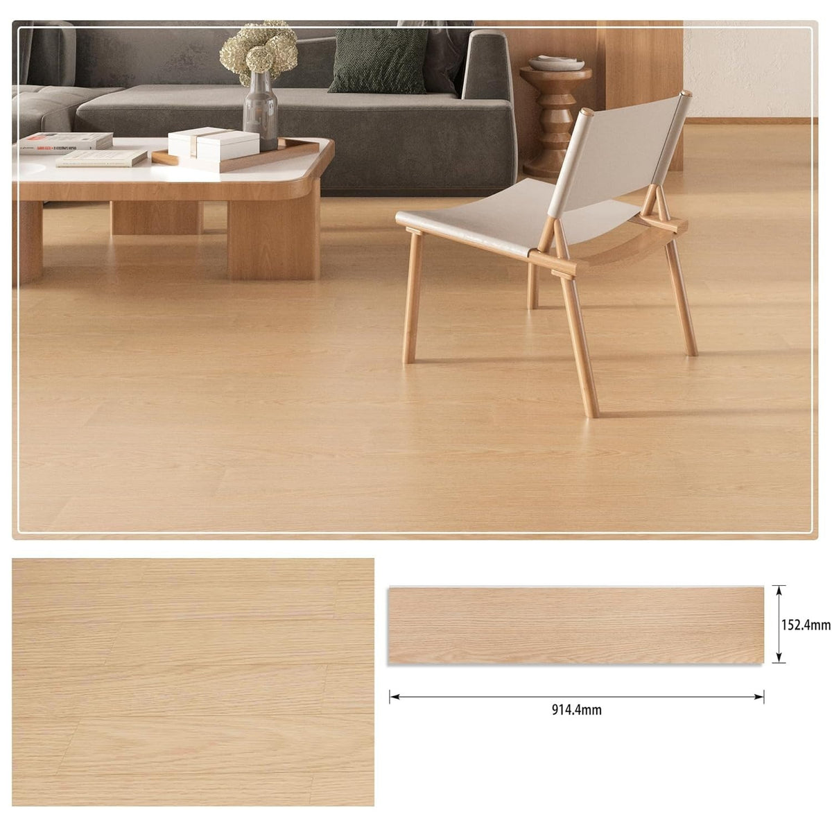Placi Autoadezive pentru Pardoseala, Pardoseala PVC Impermeabila si Ignifuga, Textura Lemn, Grosime 1.5 mm, Set 36 Bucati, Acoperire 5 m2, 91.44 x 15.24 cm, Bej Model 9