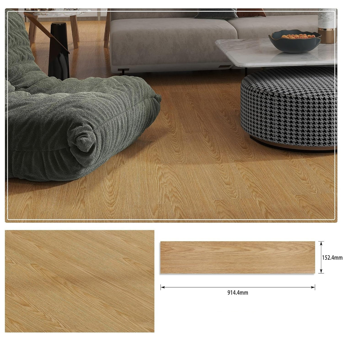 Set 36 Placi Autoadezive pentru Pardoseala, Textura Lemn Impermeabila si Ignifuga, PVC Premium, 91.44 x 15.24 cm, Grosime 1.5 mm, Acoperire 5 m2, Crem Model 12