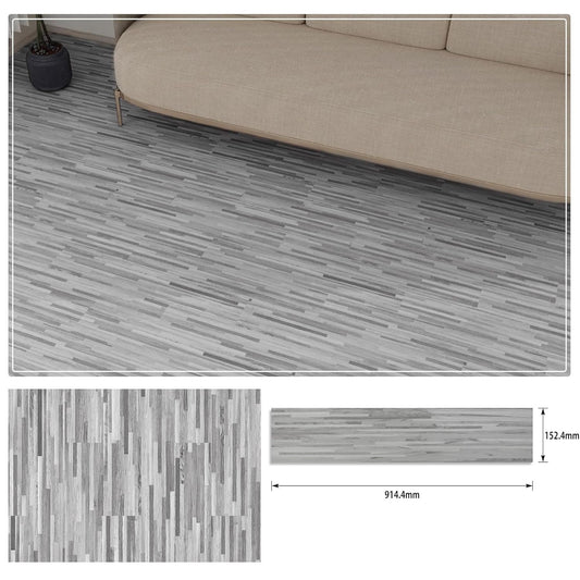 Set 36 Placi Autoadezive pentru Pardoseala, PVC Impermeabil si Ignifug, Textura Lemn, 91.44 x 15.24 cm, Grosime 1.5 mm, Acoperire 5 m2, Model 4, Gri