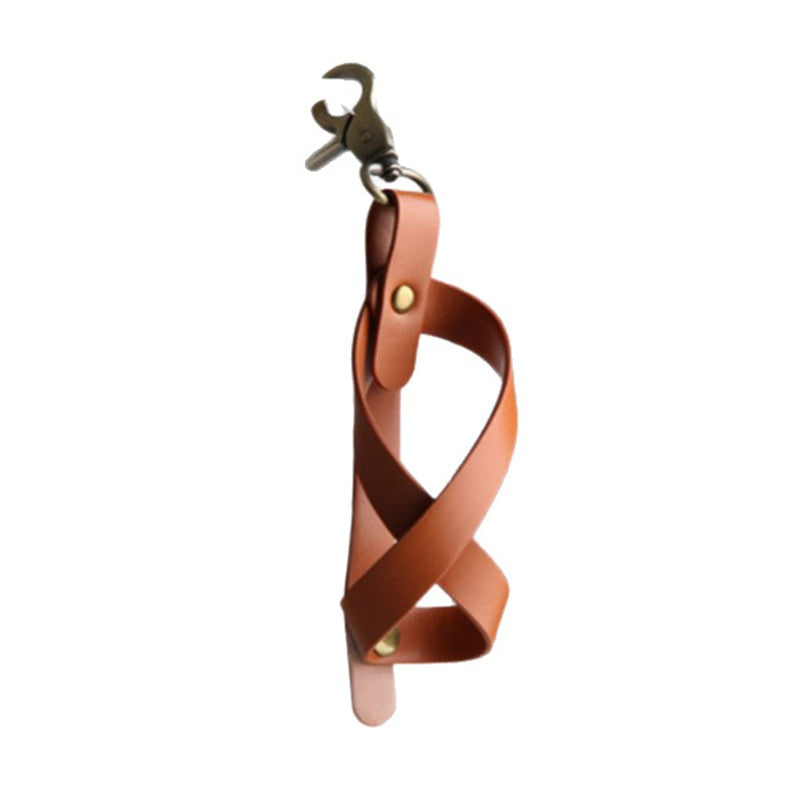 Husa Kendama pentru Depozitare si Transport, Model Breloc cu Catarama si Capse, Piele Ecologica, 12 x 6 cm, Maro Deschis