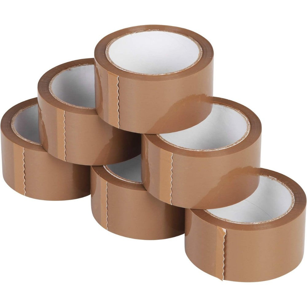 Set 36 Role Banda Adeziva Low Noise pentru Ambalare Colete, Adeziv Acrilic Silentios, Material BOPP 28 Microni, 50 mm x 66 m, Maro