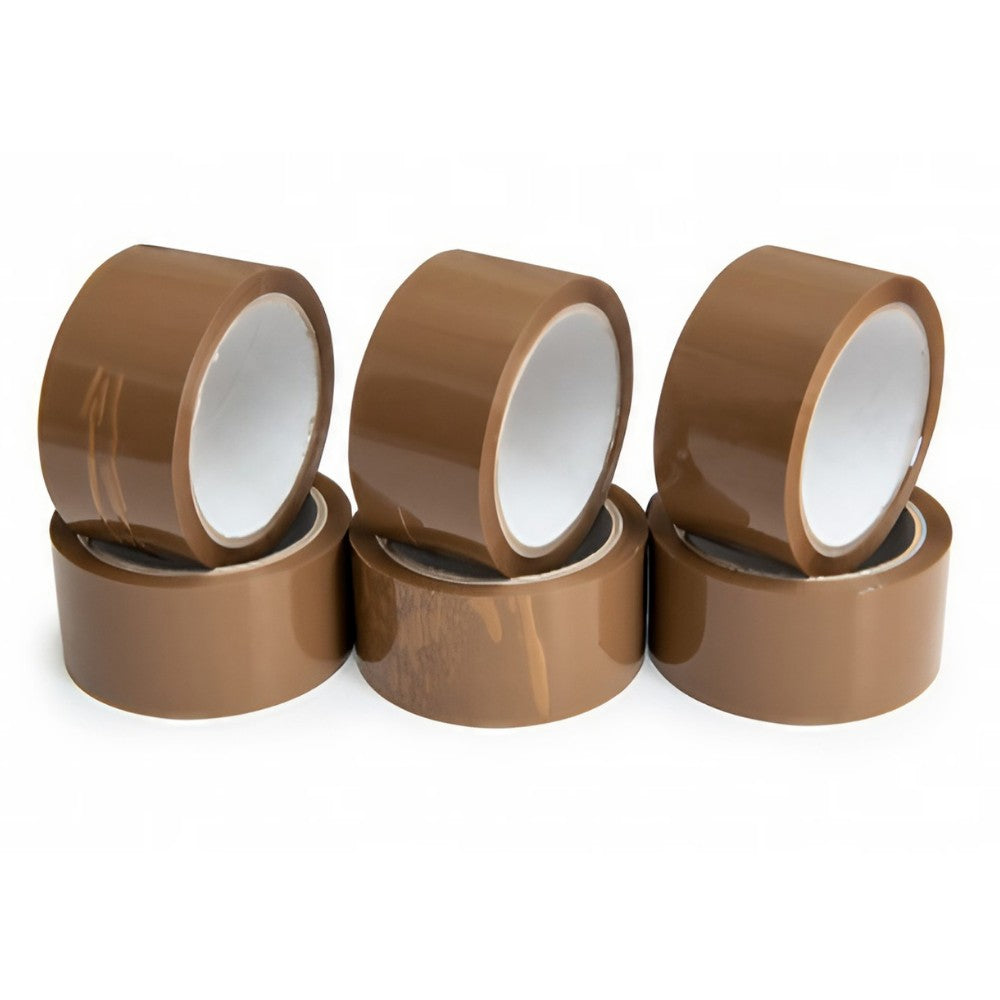 Set 36 Role Banda Adeziva Low Noise pentru Ambalare Colete, Adeziv Acrilic Silentios, Material BOPP 28 Microni, 50 mm x 66 m, Maro